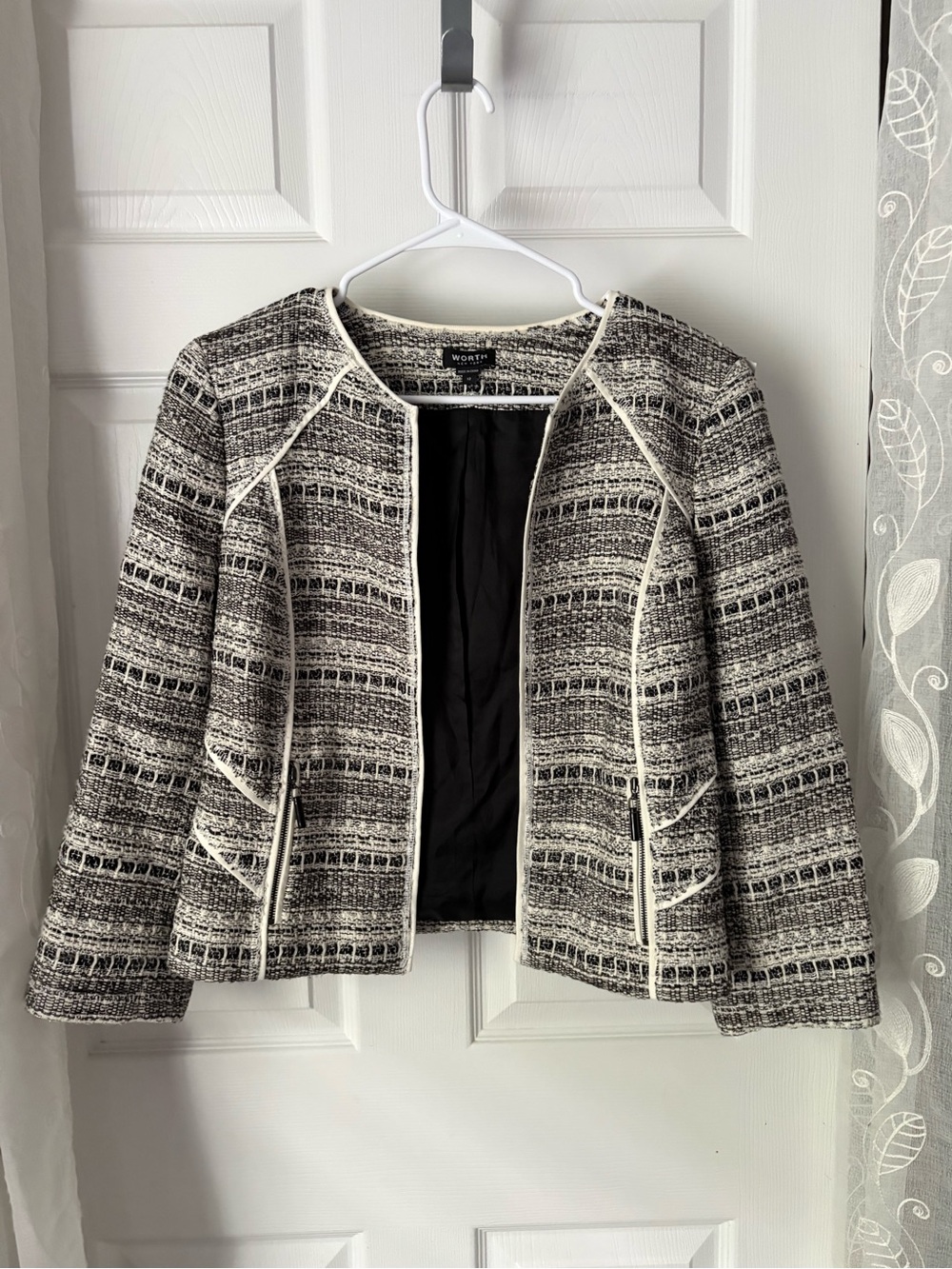 Worth new york Tweed Round Neck open front Blazer Jacket women size 12